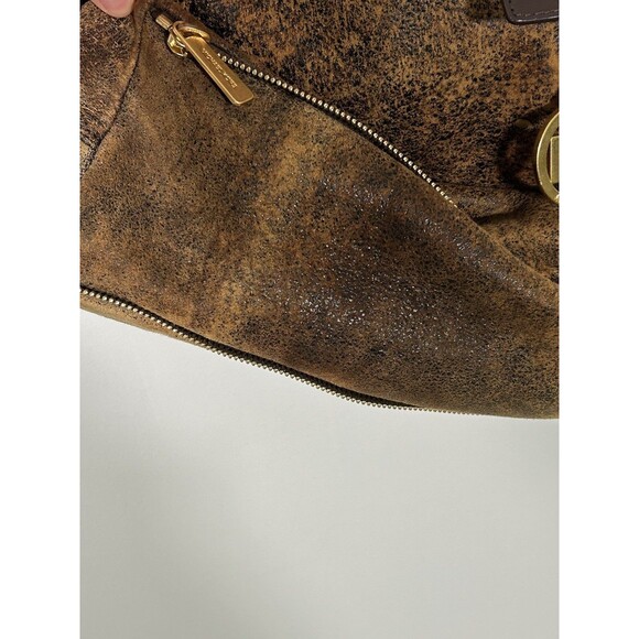 Michael Kors Jessica Expandable Distressed Brown Leather Bag Handbag Purse Tote - Picture 7 of 11